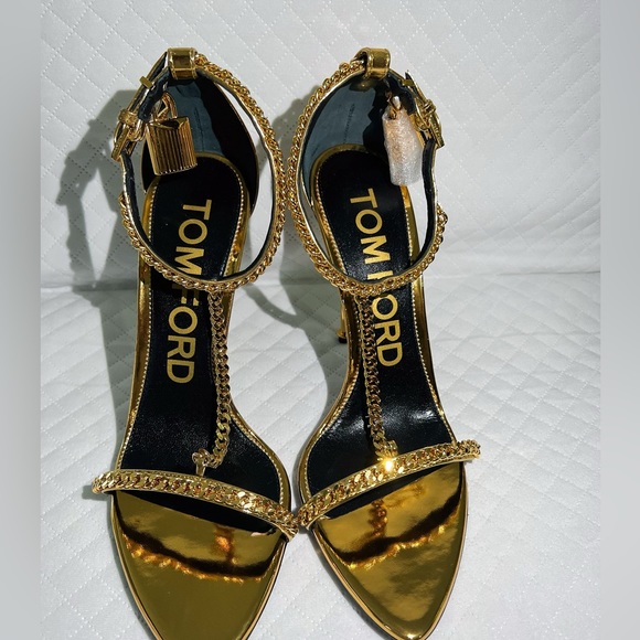Tom Ford Mirror Padlock T-Strap chain leather sandals - Picture 5 of 5